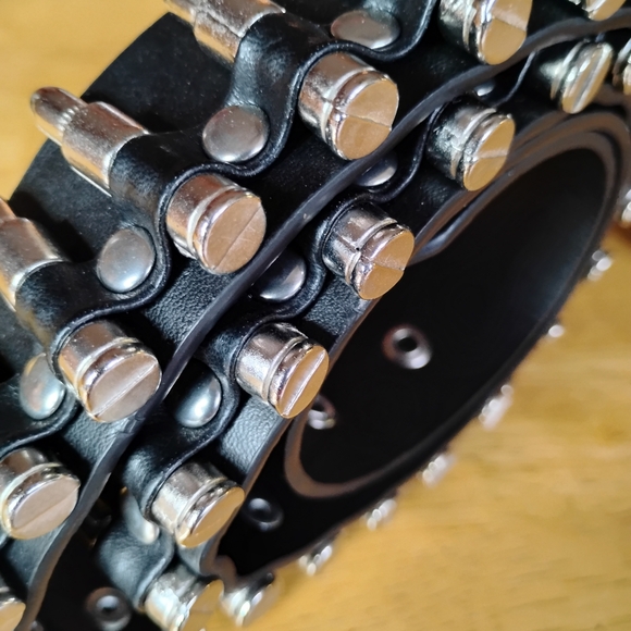 no brand Other - Black Studded Leather Belt with Silver Rivet Detail